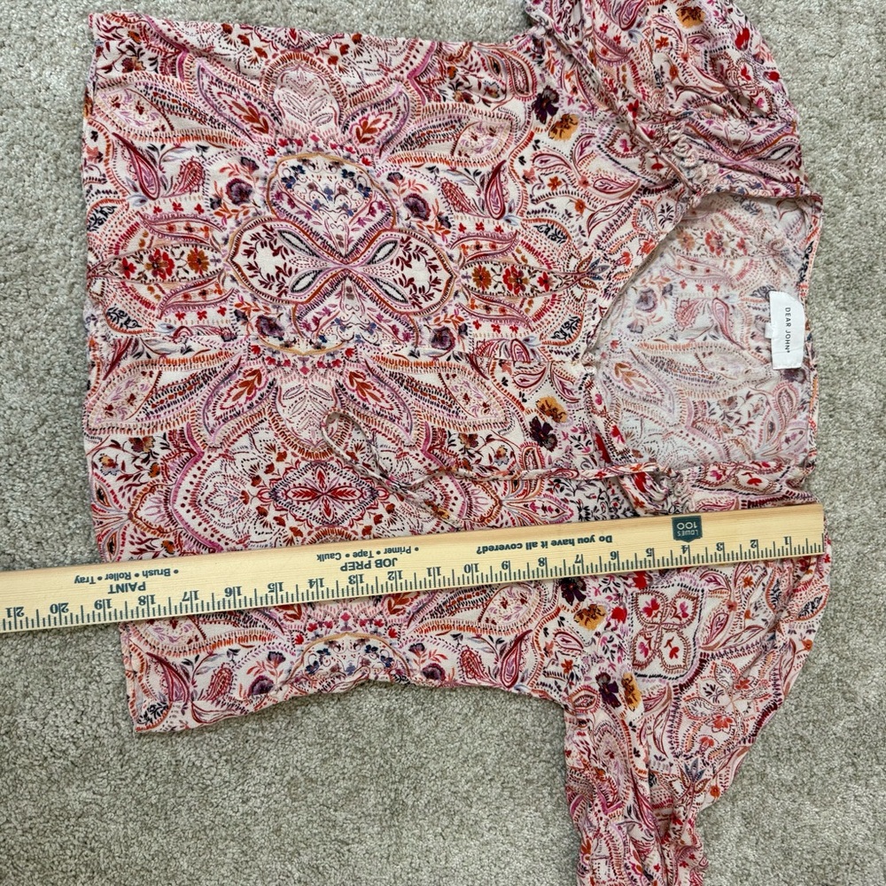 Dear John Pink Paisley V-Neck Blouse Peasant - Picture 11 of 12